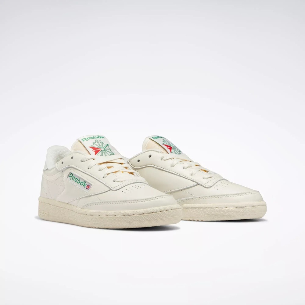 Reebok Kids Club C Vintage Sneakers in Off-White with Green and Red Accents